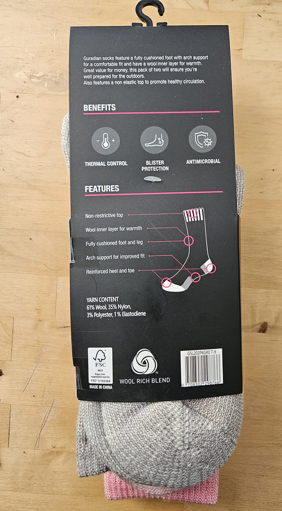 GUARDIAN'S LADIES OUTDOOR PERFORMANCE MERINO WOOL SOCKS GSL202 (2 PER PACK)